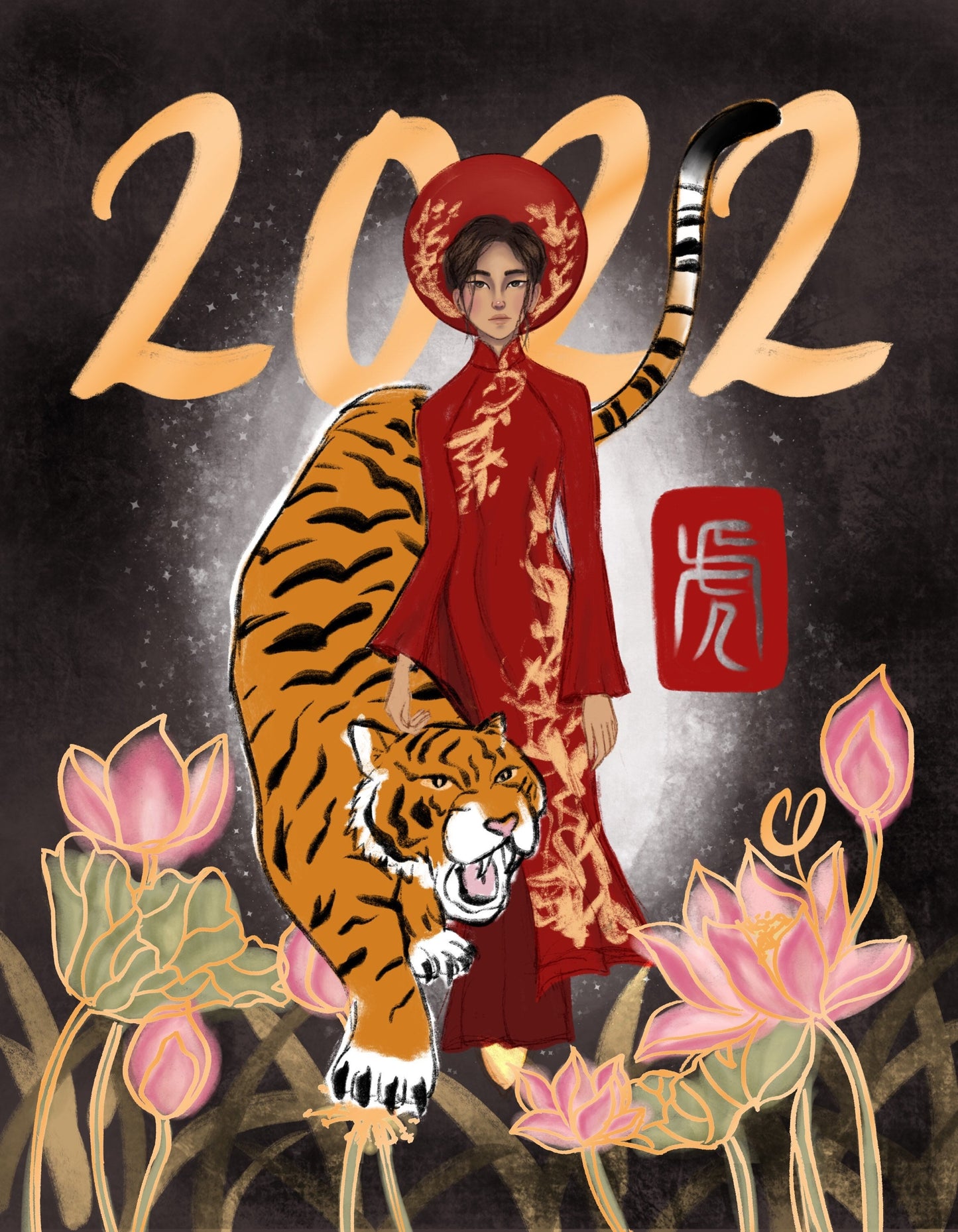 2022 Year of the Tiger Gold Foil Art Print